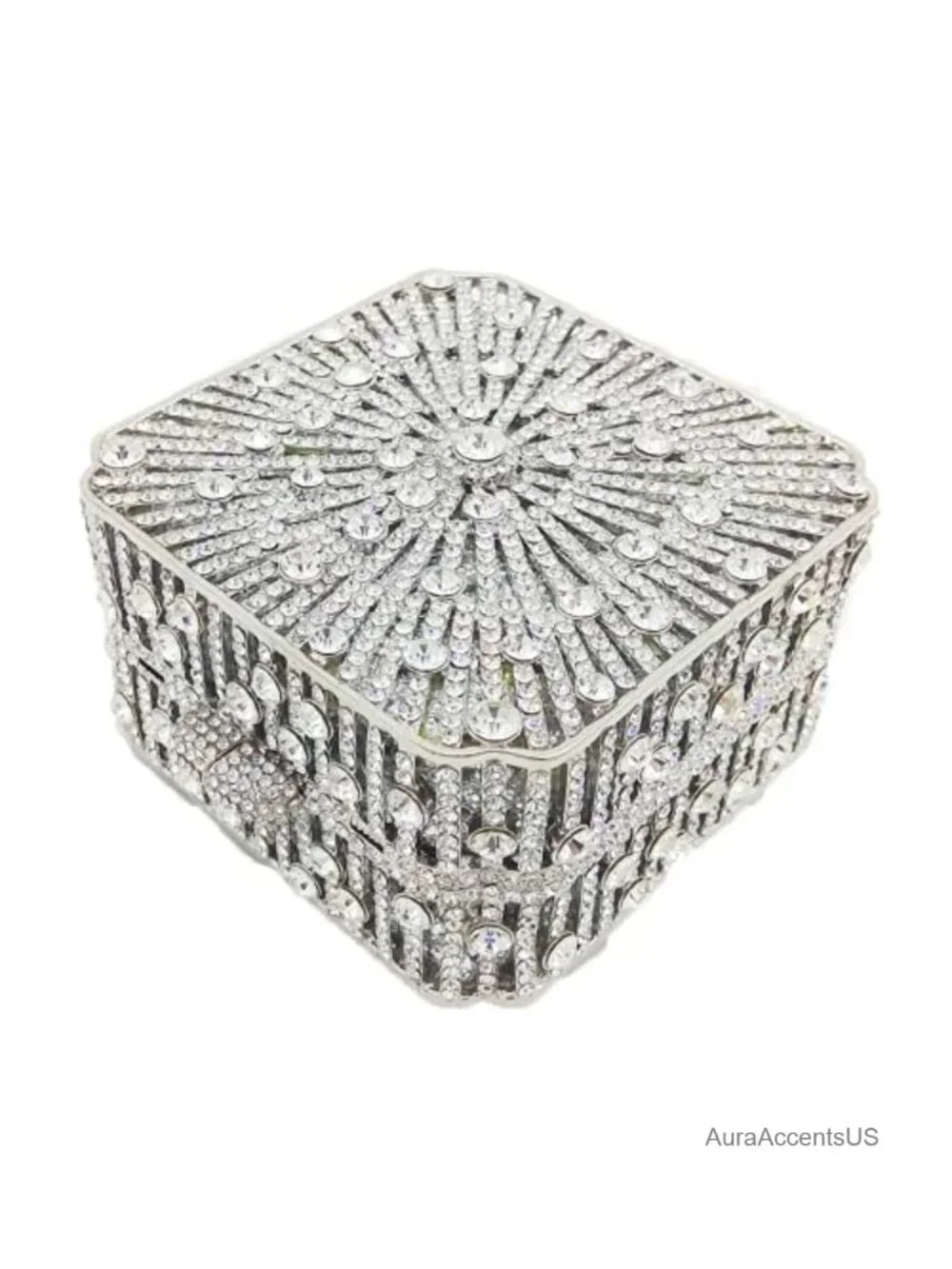 Mini Square Rhinestone Clutch Purse with Detachable Chains, Heavy Crystal